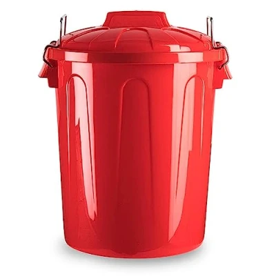 Imagen de AC Cubo de basura con asa metálica 70L para exterior e interior almacenaje Fabricado en plástico Resistente. Ideal el hogar, trabajo, hostelería, etc. Color rojo