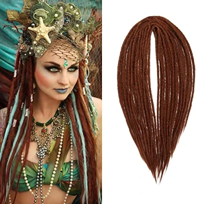 Imagen de Dsoar 20 Pulgadas 10 Hebras/Paquete Extensiones de Rastas Sintéticas Delgadas 0.6cm Cabello Trenzado Ganchillo Suaves Doble Punta Reggae Hip Hop Estilo Hippie