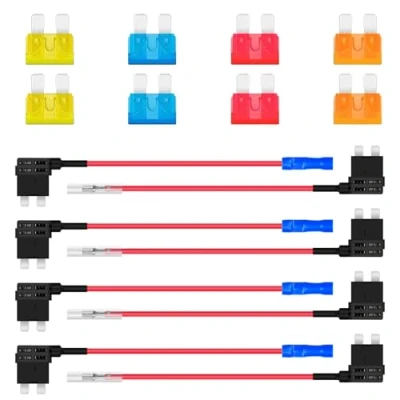 Imagen de ALFFREUDE 8 Piezas Portafusibles, Fusibles Coche Robacorrientes Adaptador Porta 12V Portafusibles Estilo Cuchilla con Cable Fuses Tap Standard Fusible 5A 10A 15A 20A