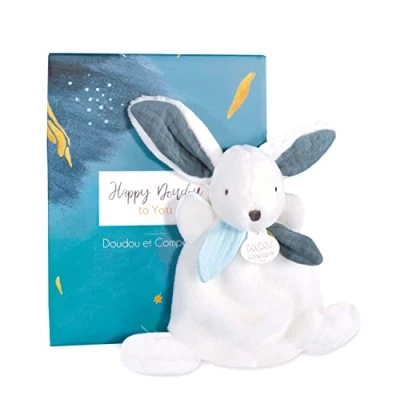 Imagen de DOUDOU ET COMPAÑÍA Peluche de Conejo Happy Pop 17 cm Azul con Caja Regalo Idea para Nacimiento, Muy Suave Abrazo bebé Garantía perdido