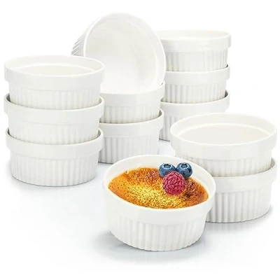 Imagen de COM FOUR®12x Moldes para soufflé Cuencos de cerámica horno postres y pastelería 270 ml en blanco