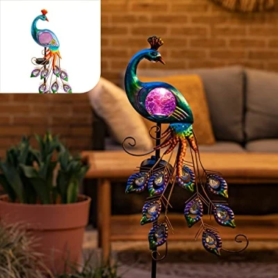 Imagen de Gadgy Solardekofigur für außen Wasserdichte Solarlampe Pfau Deko Solarleuchte Tiere nachhaltige Beleuchtung Solartiere Garten draußen