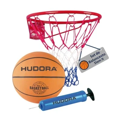 Imagen de HUDORA Set de Baloncesto Slam It con Canasta, balón Talla 7 y Bomba Manual Canasta Robusta para Interior Exterior Balconcesto niños Adultos