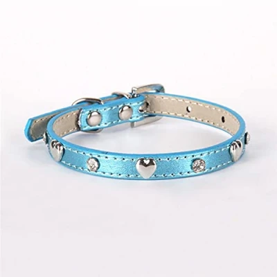 Imagen de Collares de Cuero PU para Mascotas, Gatos, Coloridos, Color sólido, Collar Perros, Suministros Gatito Mediano, Cachorro, Ajustables, Correa, Azul Cielo, XS