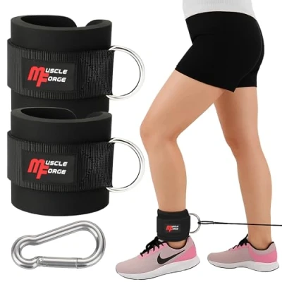 Imagen de MuscleForge® Tobilleras para Polea, Correas de tobillo cable máquinas, Bandas aislar los músculos la pierna y glúteos en entrenamiento fitness, 2 piezas, mosquetone