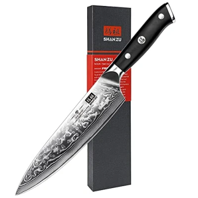 Imagen de SHAN ZU Cuchillo de Cocina Damasco, 20cm Chef Japones Acero Damasco 67 Capas, Mango Material G10, Cocinero Profesional para Cortar Verdura, Fruta, Carne PRO Series