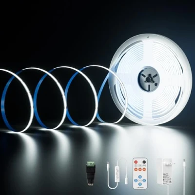 Imagen de PAUTIX Kit de Tira LED COB 10M Blanco Frio 6000K,480LEDs Regulable DC24V,Kit luz Cinta con Función Temporizador Remoto RF y Fuente Alimentación para iluminación del hogar