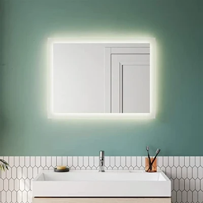 Imagen de SUNXURY espejo de baño con iluminación, 80 x 60 cm, LED, blanco cálido, interruptor pared, baño, 4000 K, IP44, ahorro energía