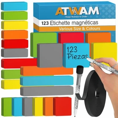 Imagen de ATWAM 123 Tiras Magnéticas Reescribibles Set Mega de Accesorios 5 Tamaños Diferentes 6 Colores Imán Reescribible Scrum &amp; Kanban para Pizarras Magnéticas, Neveras