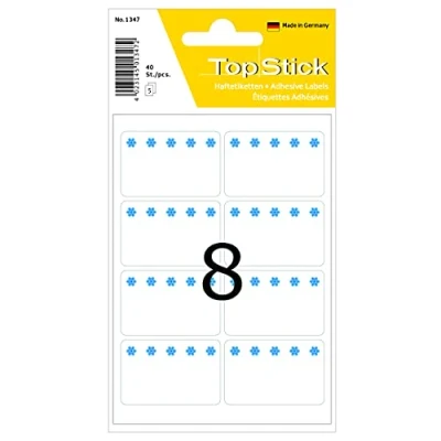 Imagen de TopStick 1347 Etiquetas para congelador hasta 30C, paquete de 10 (40 x 26 mm, 50 hojas, papel, mate) autoadhesivas, pegatinas el hogar permanentes, 400 adhesivos blancas