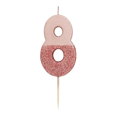 Imagen de Talking Tables Vela número 8 Con Brillo de Oro Rosa, Para niños, adultos, fiesta cumpleaños 18, 80, aniversario, hito