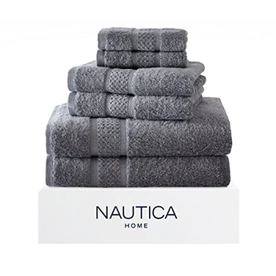 Imagen de Nautica Juego de 6 Toallas baño, algodón absorbentes y Resistentes a la decoloración, decoración baño Moda, Certificado Oeko Tex (Gris océano, Piezas)