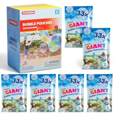 Imagen de SYNCFUN 6 Paquetes de Solución Concentrada Burbujas Gigantes (hasta 4,5 Galones), Bolsas Recambio para Máquina Burbujas, Varitas, Soplador, Pascua, Actividad al Aire Libre