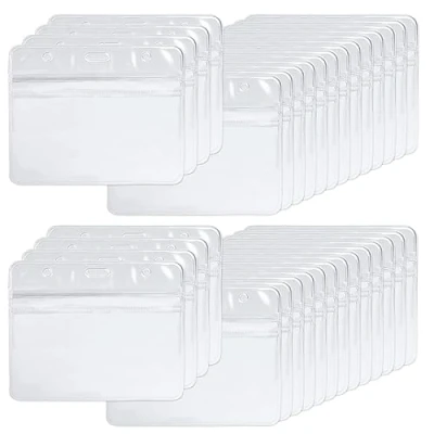 Imagen de BUYGOO 100Pcs Funda de Tarjeta identificación Transparente Titulares Etiquetas Nombre horizontales Tarjetas Impermeables y a Prueba Polvo