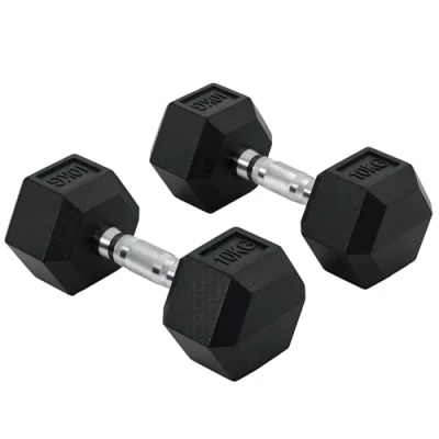 Imagen de HOMCOM Juego de Mancuernas 10kg con Barra Conexión Metálica y Cabeza Hexagonal Pesas 20kg Total para Entrenamiento en Casa Gimnasio Oficina Negro Plata