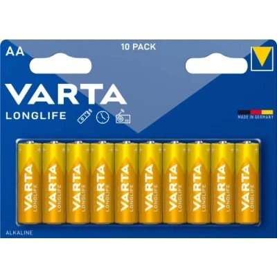 Imagen de Varta pila Longlife Power AA Mignon LR06 (paquete de 10 unidades), alcalina «Made in Germany» Adecuado para juguetes, linternas, mandos y otros aparatos que funcionan con pilas