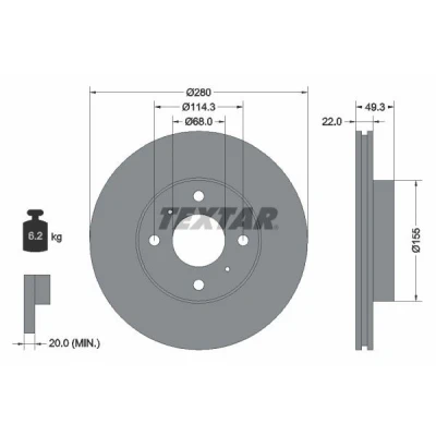 Imagen de TEXTAR 92109300 Disco de freno 280 22 04/06 114,3 ventilación interna sin perno sujeción rueda, buje rueda NISSAN: Almera II Hatchback
