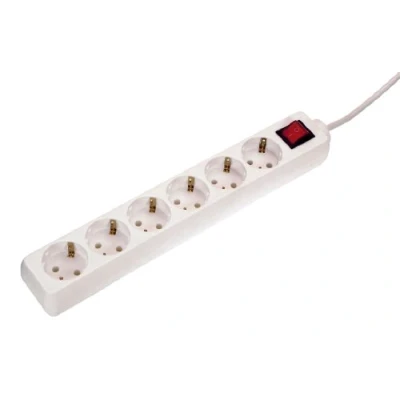 Imagen de as Schwabe 11511 Toma de corriente múltiple 6 vías con interruptor y protección contacto aumentada, blanco, 1,4m H05VV F 3G1,5, IP20 uso interior