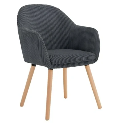 Imagen de WOLTU Silla de Comedor Estilo Vintage Juego 1, Cocina, Nordica con Respaldo y Reposabrazos, Tela Pana, Estructura Madera, Sillas para Tocador, Escritorio, Gris Oscuro, EZS26dgr 1