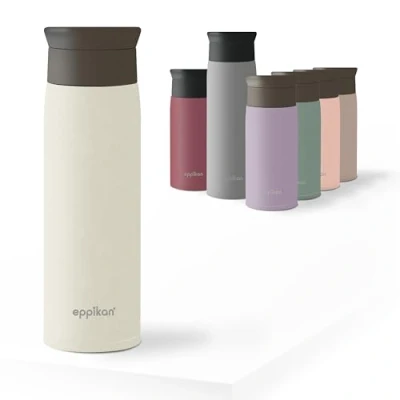 Imagen de eppikan EppiToGo Termo de Acero Inoxidable, taza aislada, Travel Mug, Coffee to go, para Coche, 350 ml, 500 viaje, antigoteo con Apertura 360º higiénica (Ivory, ml)