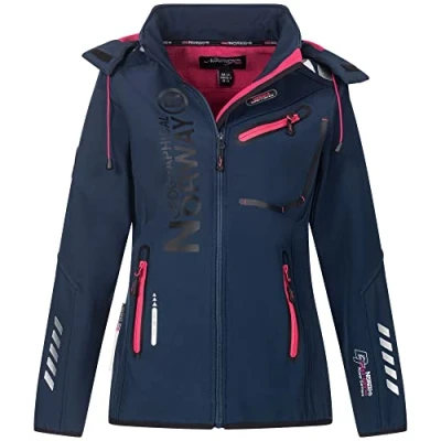 Imagen de Geographical Norway Chaqueta de lluvia funcional para mujer IMS Edition Sport impermeable en paquete con gorro urbandreamz Beanie S M L XL XXL, Rev Navy,