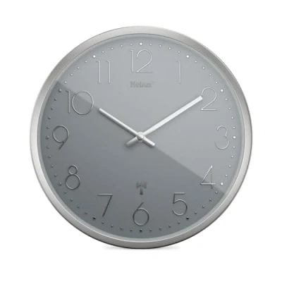 Imagen de Mebus Reloj de Pared inalámbrico TinyTime sin Ruido tictac Diámetro 25 cm Esfera Moderna en Gris Caja Plateada