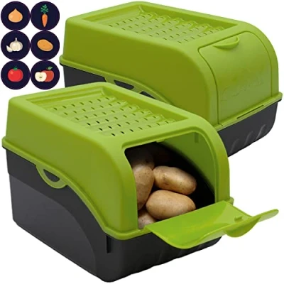 Imagen de ARTECSIS Caja para Guardar Patatas con Tapa Juego de 2, Verde y Blanco aprox. 4kg Patatas, Cebollas, Verduras, Frutas