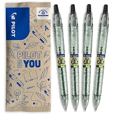 Imagen de PILOT Flowpack 4uds B2P ECOBALL 1mm Bolígrafo Tinta base aceite Medio Negro Begreen Fabricado a partir de plástico reciclado