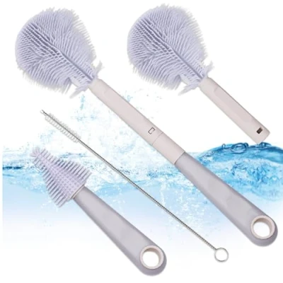 Imagen de Cepillo para Botellas, Limpia biberones, de Botella Silicona, Juego cepillos Ideal Limpiar biberones Vidrio, termos y Vasos Agua