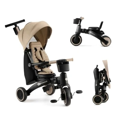 Imagen de Kinderkraft JAZZ2 Triciclo 6 en 1, con función de Rueda para niños, Cochecito Plegable Accesorios, protección UV UPF50+, 9 Meses a 5 años, Beige
