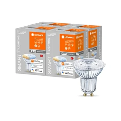 Imagen de LEDVANCE Lámpara reflectora LED inteligente con tecnología WiFi, base GU10, color de luz cambiante (2700 6500K), regulable, reemplaza las lámparas reflectoras 40W, SMART+ WiFi SPOT, paquete 4