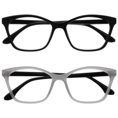 Imagen de OPULIZE KAT Gafas de Lectura Pack 2 Elegante Montura Ojo Gato Negro y Gris Hombres Mujeres Bisagras Muelle RR59 17 +2.00