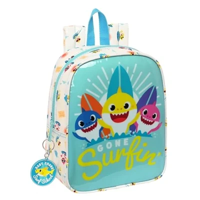Imagen de BABY SHARK SURFING Mochila Guardería, Adaptable a Carro, con Bolsillo, Fácil Limpieza, Ideal para Niños de Diferentes Edades, Cómoda y Versátil, 22x10x27 cm, Color Azul Blanco