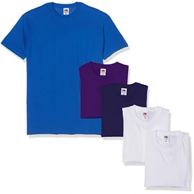 Imagen de Fruit of the Loom Valueweight Short Sleeve Camiseta, Blanco/Azul Marino/Morado/Azul Real, XL (Pack de 5) para Hombre