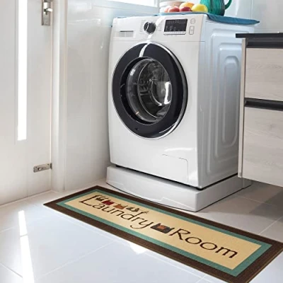 Imagen de Ottomanson Laundry Alfombra rectangular, base de goma, diseño bordeado, 50 x 150 cm, color marrón