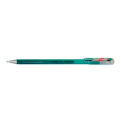 Imagen de Pentel Hybrid Dual Metallic Rollers K110 Tinta de gel metálico pastel (12 unidades), color verde turquesa + rojo y metálico,