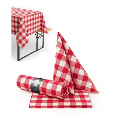Imagen de texpot Servilletas rústicas de Cuadros Rojos y Blancos 20 mm, 100% algodón (40 x 40 cm, 6 Unidades)