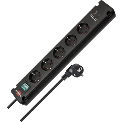 Imagen de Bremounta Regleta de enchufes con 2 Tomas Carga USB C 5 vías Negro 3m H05VV F3G1.5