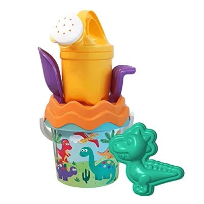 Imagen de Simba Dino Baby Juego de Cubos, 6 Piezas, Cubo, colador, Forma Arena, Pala, rastrillo, vertidor, 11 cm, diámetro: 14 a Partir 10 Meses, Multicolor, (107114603)