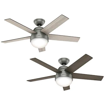 Imagen de Hunter Fan, Ventilador de Techo con Luz y Control Remoto para Interiores, Stile, 5 Aspas Reversibles, Color Plateado Mate, 117 cm, adecuado Verano e Invierno, Modelo 50640