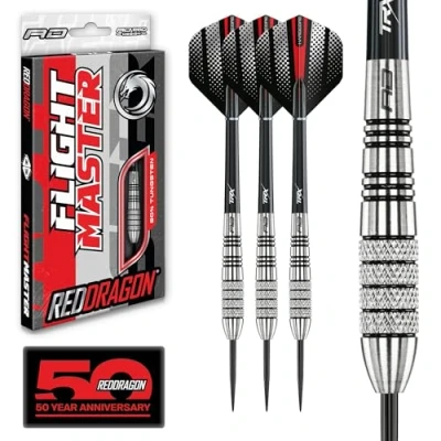 Imagen de RED DRAGON Sidewinder: 25g Flightmaster Dardos de tungsteno con Punta Acero, Plumas y Ejes
