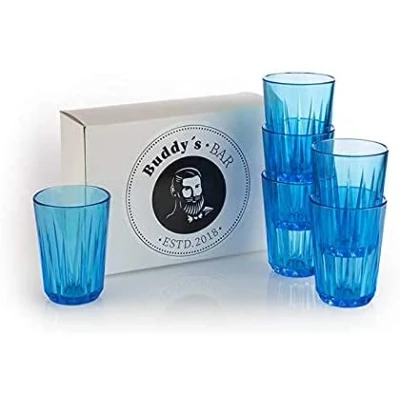 Imagen de Buddy&#039;s Bar Juego de 6 Vasos plástico Tritan, BPA, Aspecto Cristal, Resistente a roturas, Reutilizables y Aptos para lavavajillas, Color Azul, 0,15 Liter