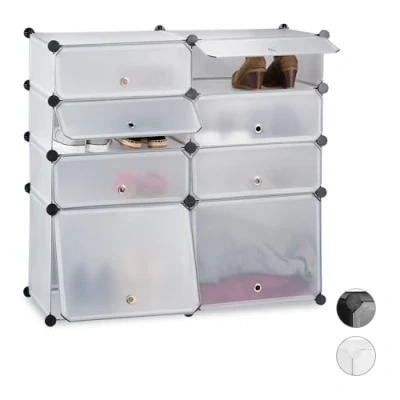 Imagen de Relaxdays Zapatero Bajo Modular con 8 Compartimentos, Plástico, Transparente, 91 X 94,5 36.5 cm, Hierro, 94.5 Cm