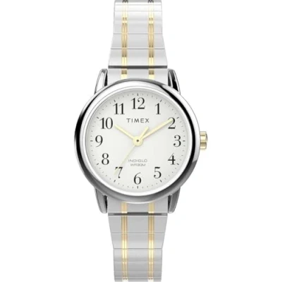 Imagen de Timex Easy Reader Reloj para mujer de 25 mm, pulsera extensible en acero inoxidable bicolor, esfera blanca, caja color plateado TW2W52500