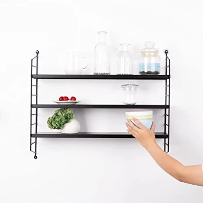 Imagen de [en.casa] Estantería de Pared Estante Mural Baldas 3 Niveles Ajustables en Altura Mueble Salón Despacho Acero Duradero 50 x 60 15 cm Negro Mate