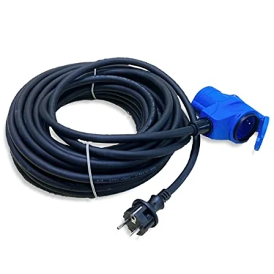 Imagen de IntuiFlex cable adaptador CEE en ángulo con enchufe a de protección contacto, 15 m, IP44, 230 V/16 A, 3 polos, para camping, corriente barco, campista, caravana,