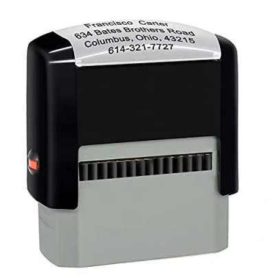 Imagen de Sellos de goma personalizables (47 x 18mm 4 líneas) sello autoentintable Volver dirección personalizado, Negro