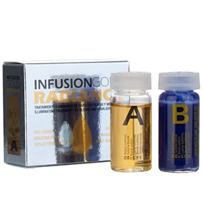 Imagen de Tahe Infusion Gold Radiance Tratamiento Iluminador de Cabellos Rubios y Mechados con Oro Líquido Queratina Pura, 2 x 10 ml