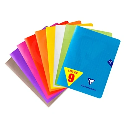 Imagen de Clairefontaine 293751AMZC Lote de 9 Cuadernos Grapados Mimesys 17x22 cm 48 Páginas Cuadrados Grandes Papel cuadriculado blanco 90g, Cubierta Polipropileno Surtido colores