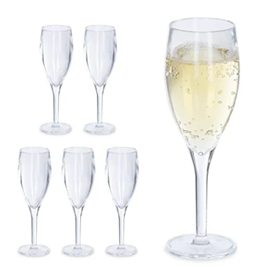 Imagen de Relaxdays Copas Cava Plástico, Set de 6, Irrompibles y Libres BPA, 50 ml, Reutilizables, Vasos Champán, Transparente